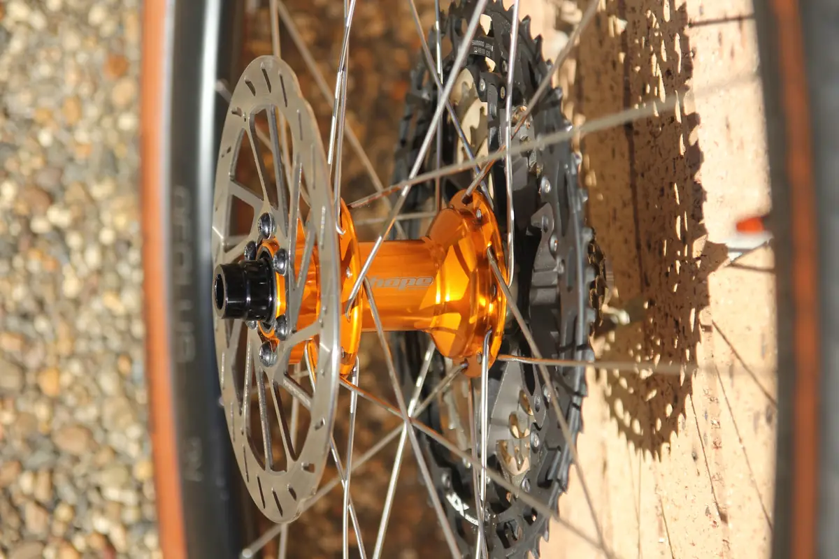 The rear hub with the disc rotor and cassette fitted